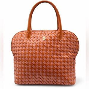 Vintage Bally Woven Leather Satchel Cognac Basketweave Top Handle Handbag